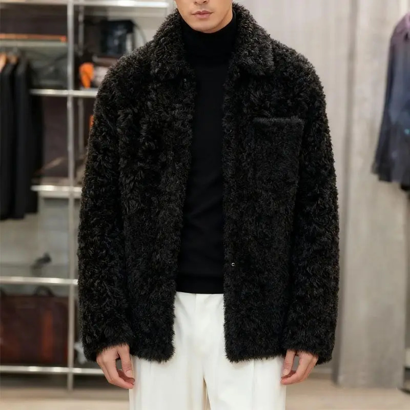 Men's Autumn Winter Lamb Velvet Mink Thickened Young Handsome Business Senior Cotton Korean Style Fur Jacket 261010