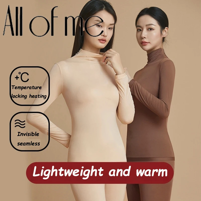 Women Thermal Underwear Set Ultrathin Seamless Turtleneck Long Sleeve Top Pant Warm Base Layer Winter Thermo For Lady 261012