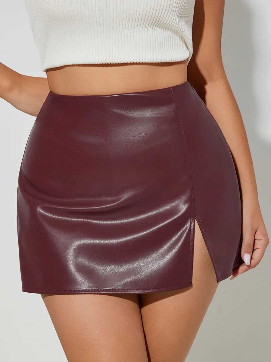 Split Skirts Sexy High Waist PU Leather Mini Skirt Pants Women's Fashion Short Skirt Pants Trendy Bodycon High Waist Design W261017