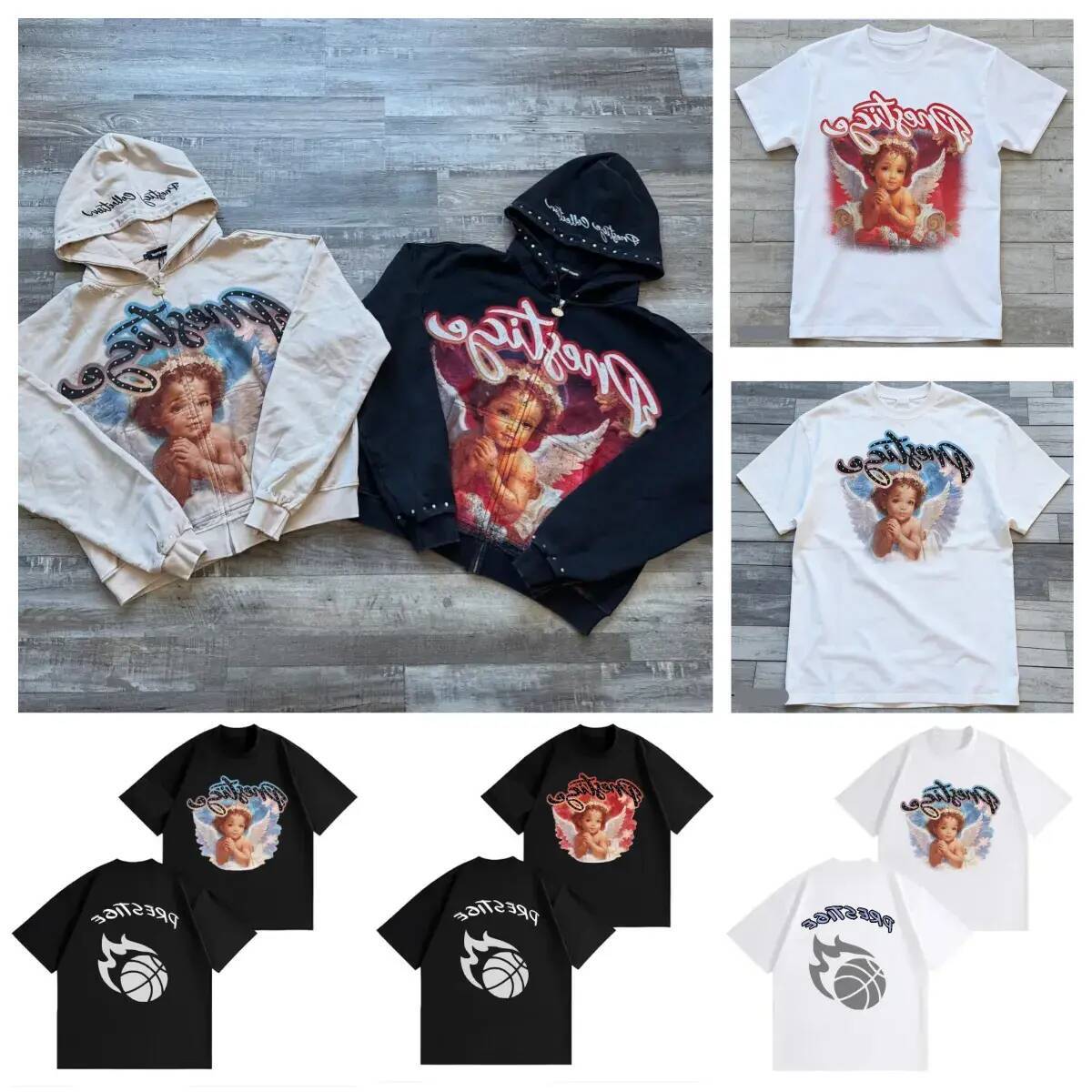 Plus Size Men's Hoodie Men's Hoodies oversized hooded Prestige Hoodie Little Angel Pattern Print Zipper Sweater Vintage Spring Winter High