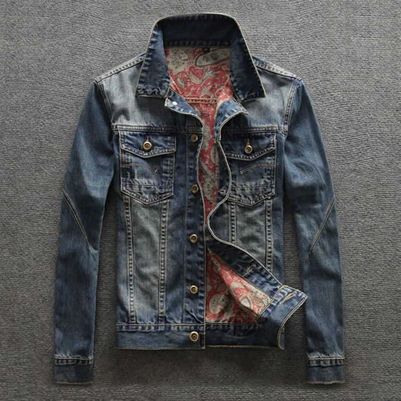 2023 Spring and Autumn Classic Fashion Trend Vintage Printed Denim Jacket Men's Casual Loose Comfortable Large Size Coat 261012