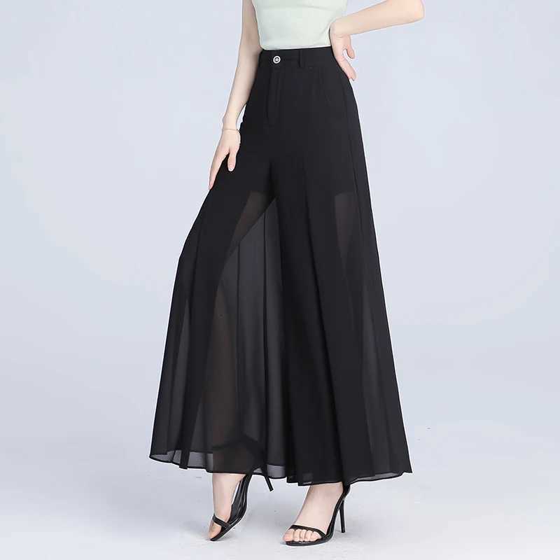 Leggings Capris Women's Women's Pants ZUZK Fashion Slit Chiffon Pants Summer Comfortable High Waist Slim Chiffon Pants Chic Droop Wed Leg