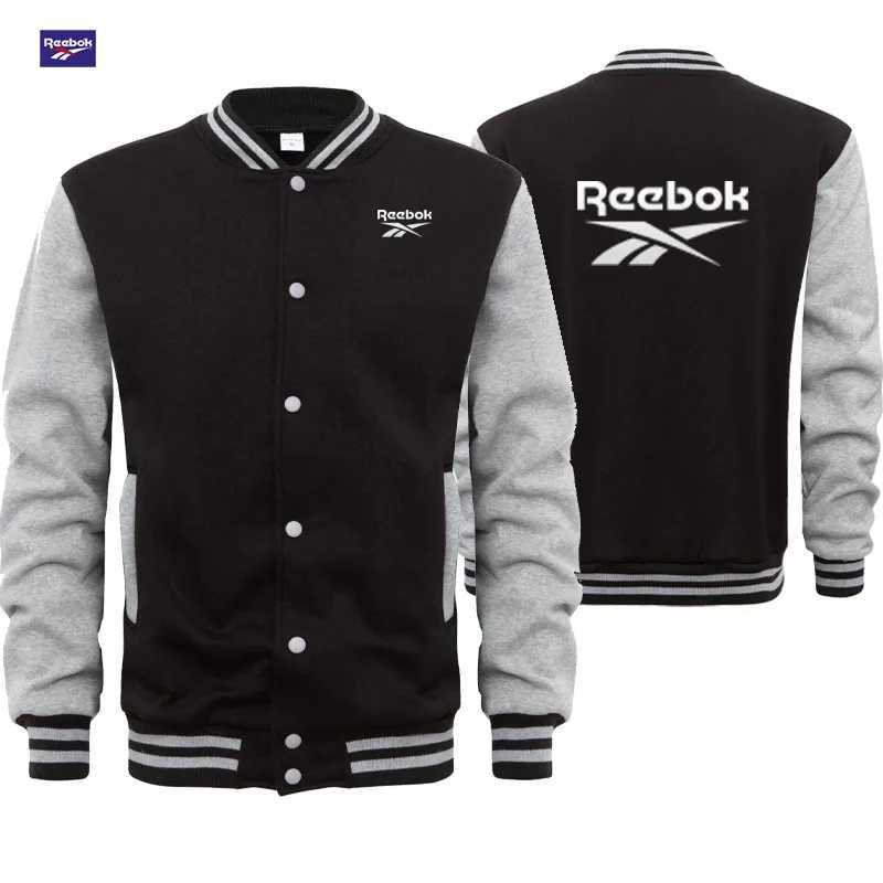 Jackets Reebok Men's Sports Men's Baseball Jacket Suitable for Autumn and Winter Seasons. Korean-Style Fashion Buttoned Stand-Up Collar De