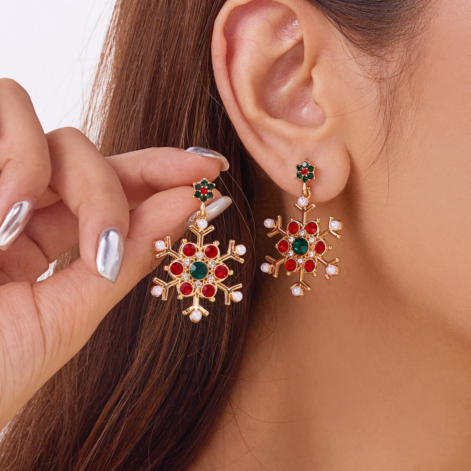 Fashion Christmas Snowflake Stud Earrings For Women Crystal Zircon Pearl Dangle Piercing Ear Jewelry Year Party Gifts261016