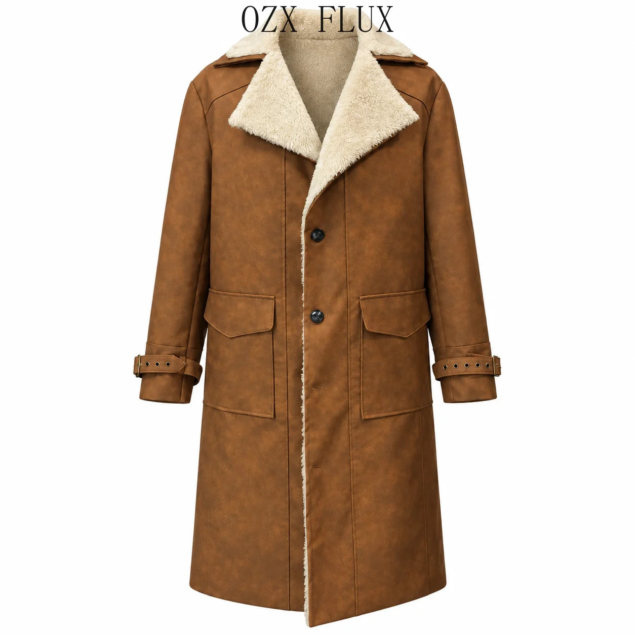 Men's Vintage Brown Leather Coat with Faux Fur Lining 261012