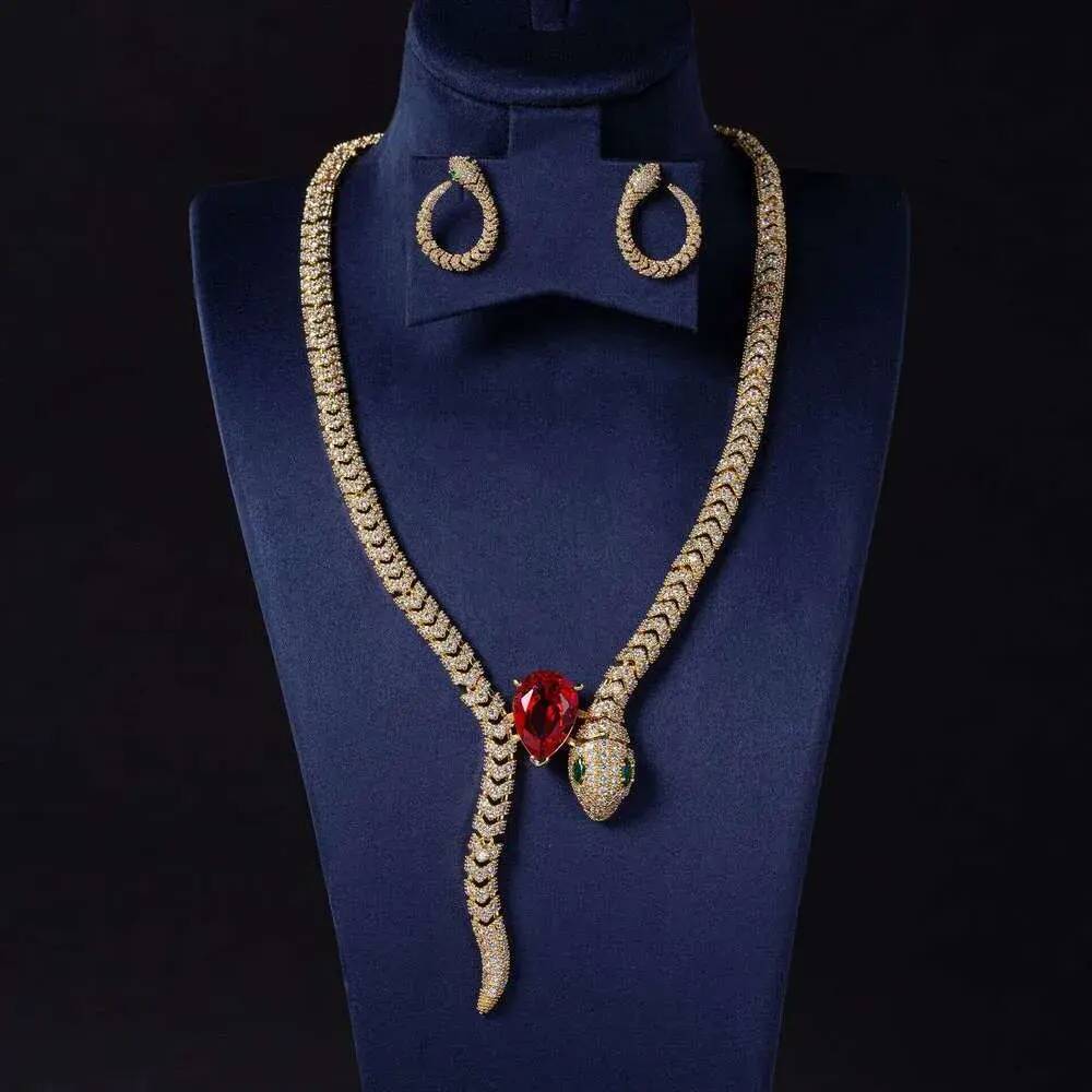 s Universal Pendant Necklaces blank unbranded bulk bundles New European American Style And Gemstone Earring Set Curved Snake Shaped Zircon N
