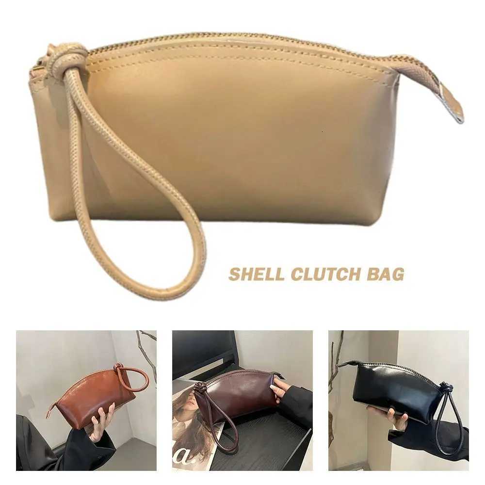 Evening Bags Large Capacity Vegetable Tanned Leather Handbag Simple Design Lightweight Shell Clutch Bag Light Mobile Phone Bag H261016