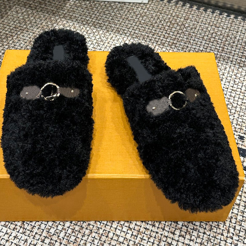 Haven Flat Open Back Mule 1AL0EO Designer Fashion Week Cool Dragging Womens Autumn Winter Sandals High Quality Wool Upper Comfortable Warm Wool Lini