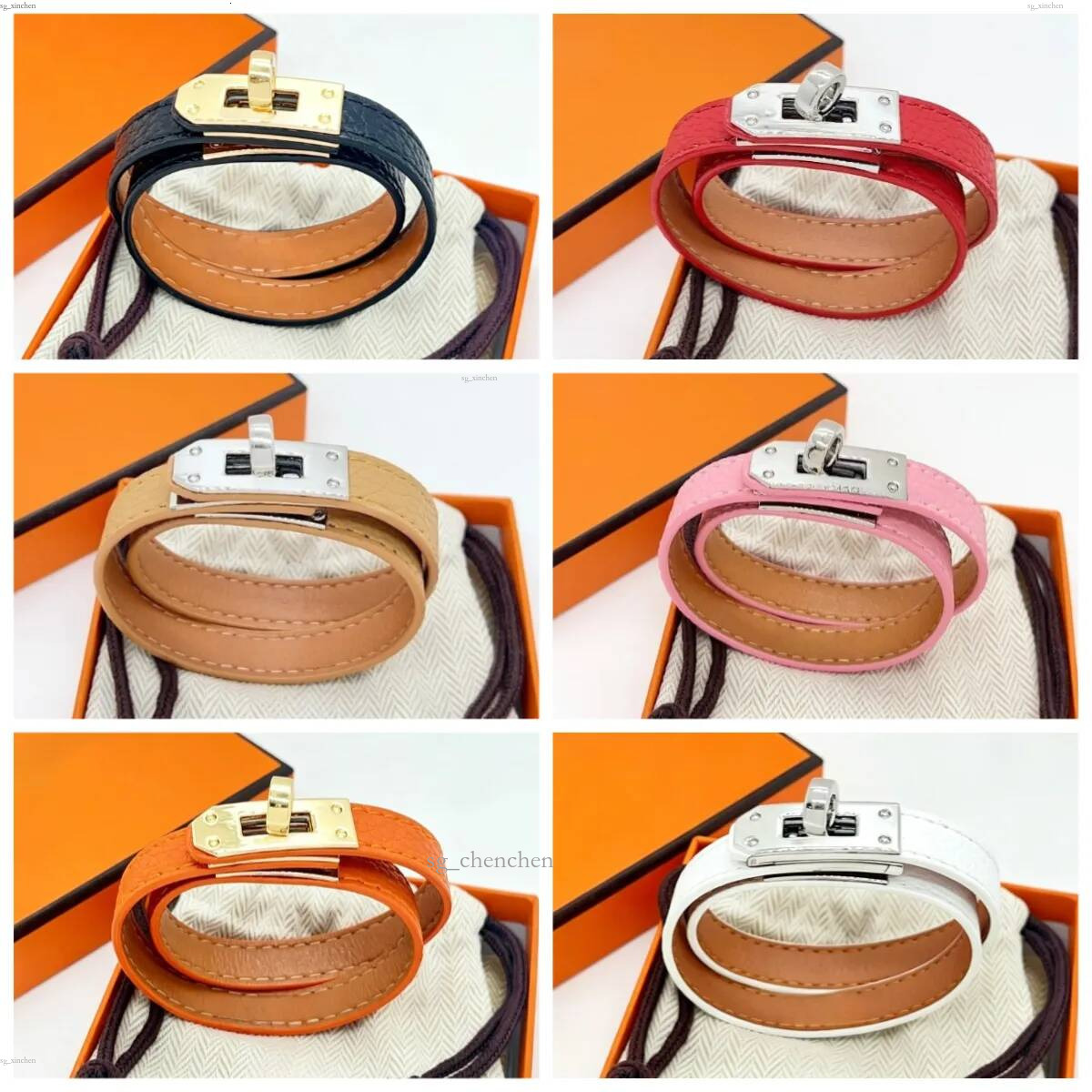Double Wrap Leather Luxury 18K Gold Plated Lock Buckle Bangle Classic Designer Minimalist Bracelet Stainless Steel Couple Jewelry Gift for Men Women