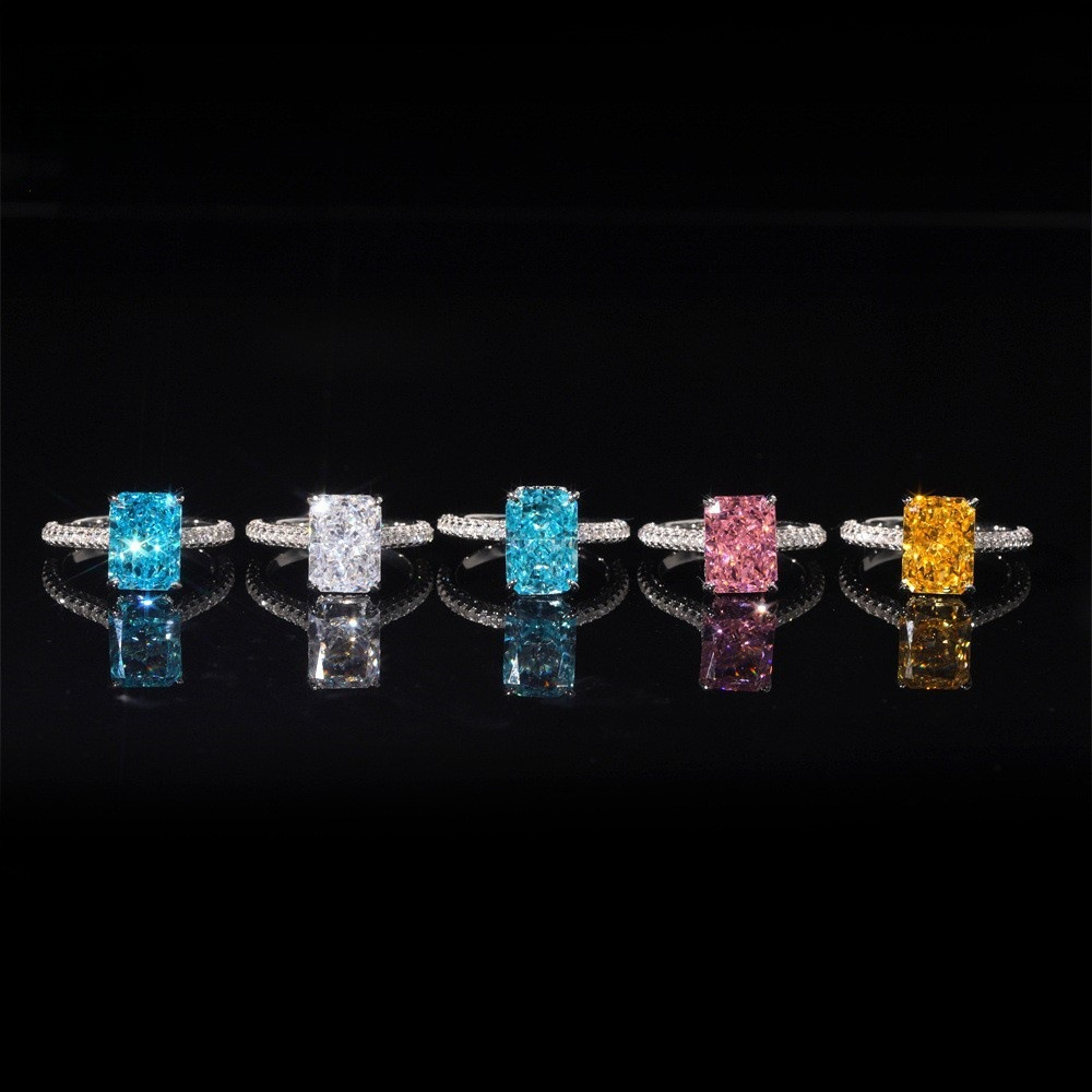 High-carbon diamond jewelry, S925 sterling silver women's rectangular ice-cut gemstone ring, bestseller, available for individual drop shipping