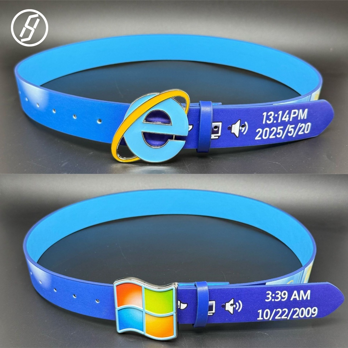 Retro Windows 7 Taskbar Leather Belt Enamel OS Logo Buckle 10/22/2009 Time Stamp Graphic Y2K Tech Geek Gift Belt for Men Women Designer Belt Wholesa