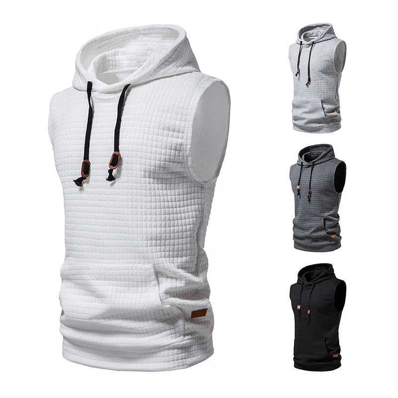 Vests 2024 Summer Men's Men's Coat Sleeveless Vest Casual Hoodie Fitness Muscle Hooded Vest T-shirt Polyester Breathable Hip-hop Pullover