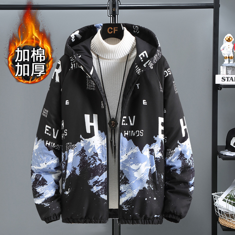 Teenagers Thin Winter Jacket Korean Style Outerwear Snow Mountain Print Plus Size Loose Casual Cotton Jacket Soft Warm Fashion Daily Streetwear For