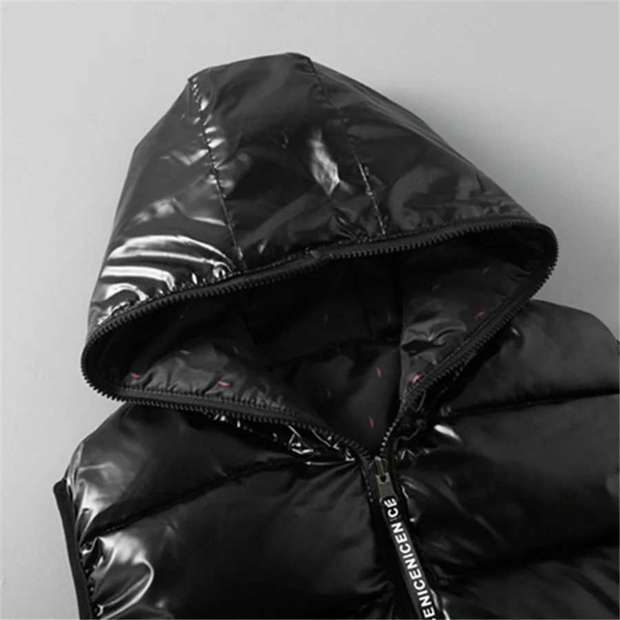 Men Men's Vests 2027 New Winter Vests Hooded Glossy Cotton Padded Sleeveless Coat Male Waterproof Thick Warm Waistcoat Men's Clothing 6XLW