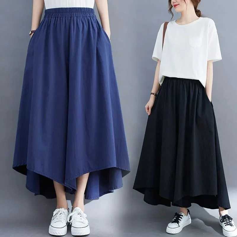 Oversized Summer Skirts Vintage Spring Irregular Wide Leg Casual Pants Women Slimming Loose All-match Lady Solid Pants Skirt Women W261017