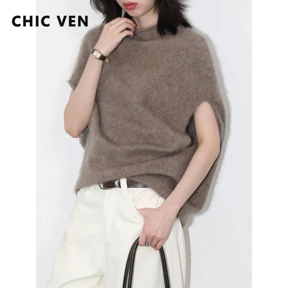 CHIC VEN Women Turtleneck Woolen Sweaters Loose Casual Sleeveless Oversized Retro Female Jumpers Pullovers Autumn Winter 2026 261008