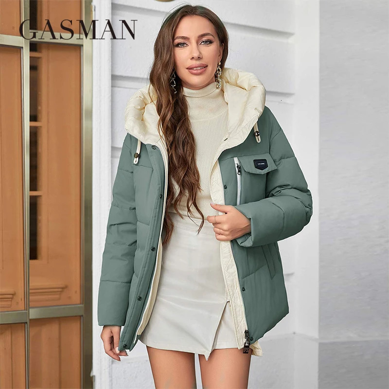 GASMAN Women's Parka 2023 Fashion Stand Collar Short Slim Casual Hooded Warm Down Jacket 83682 261016
