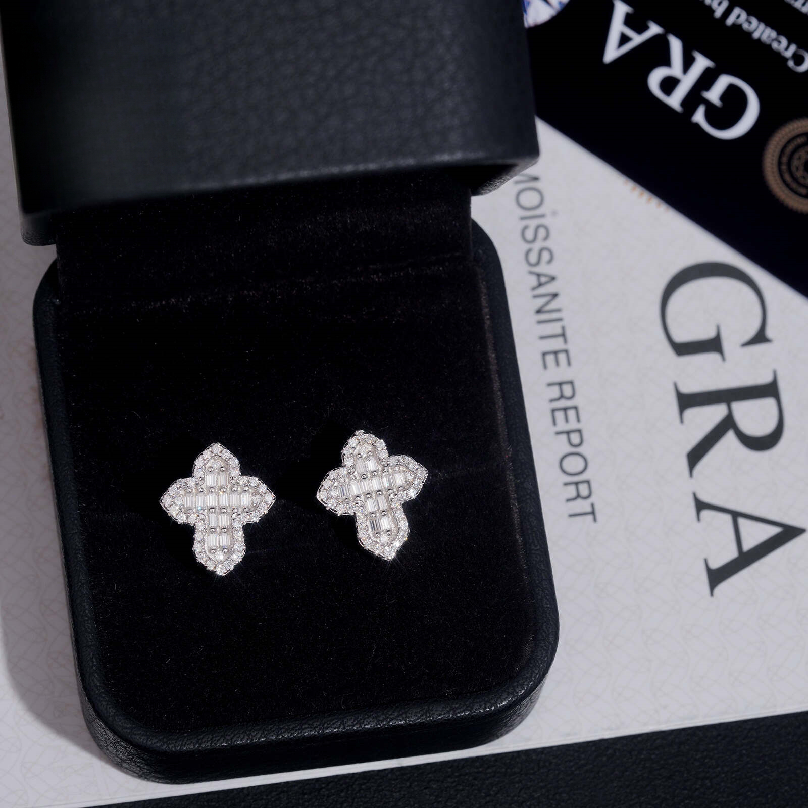 bestseller: S925 silver moissanite cross earrings, hip-hop style, jewelry, in stock