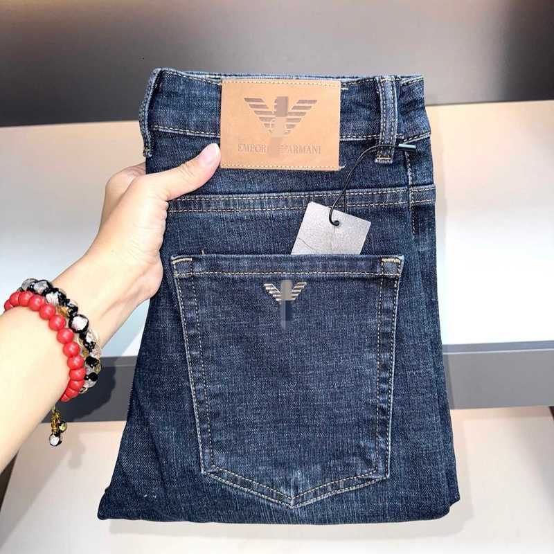 designer Men's Jeans Italian quality European-style men jeans, autumn/winter dark blue slim-fit stretch washed straight-leg long pants 6O3M