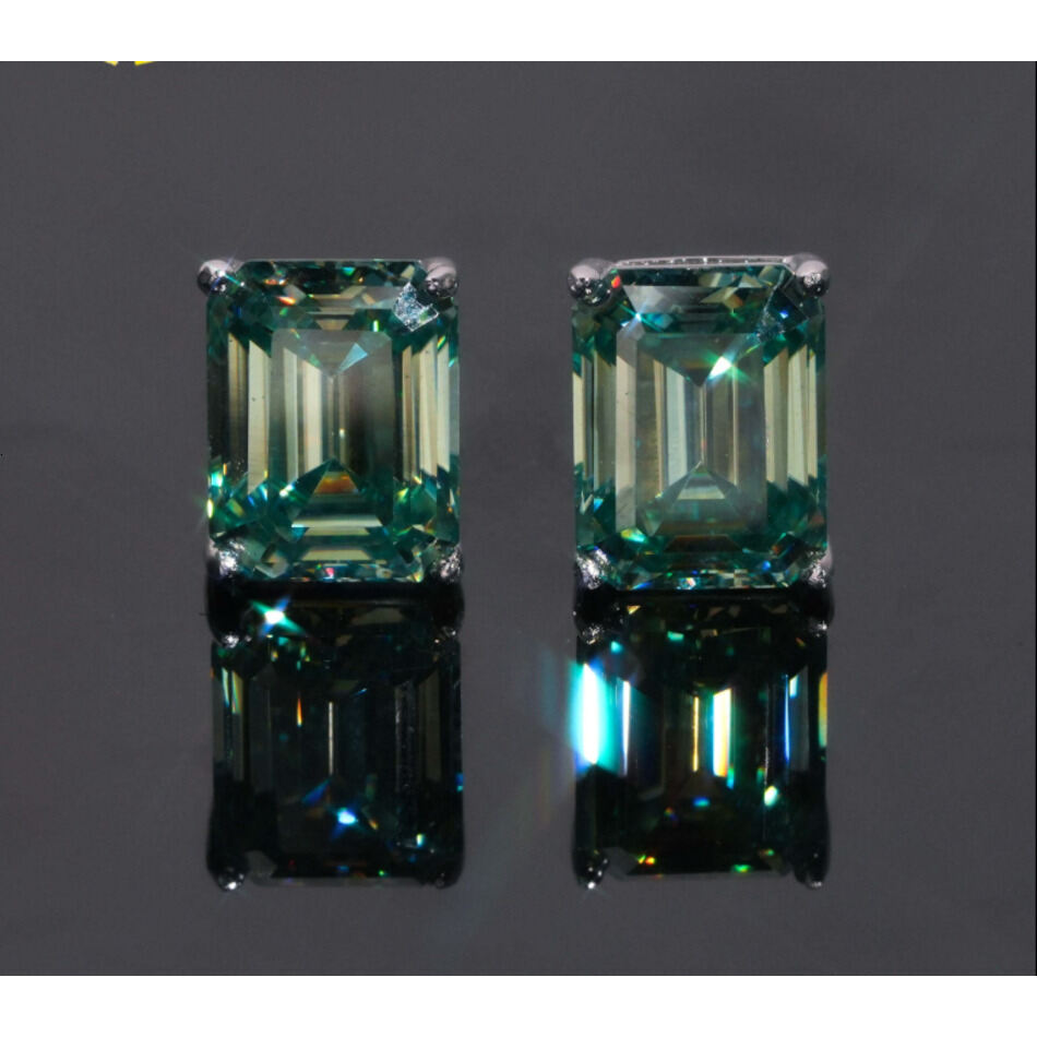 2026 New Hot Sale Moissanite Solitaire perfume Emerald Cut Blue Green 925 Silver Stud cologne Earrings Designer V1