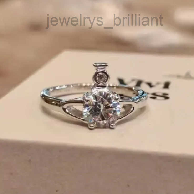 Vivi Saturn Ring For Women Designer Single Diamond Ring Fashion Trend Ring Wedding Party Adorned Ring Sparkling Rings Four Pronged Large Zircon Satu