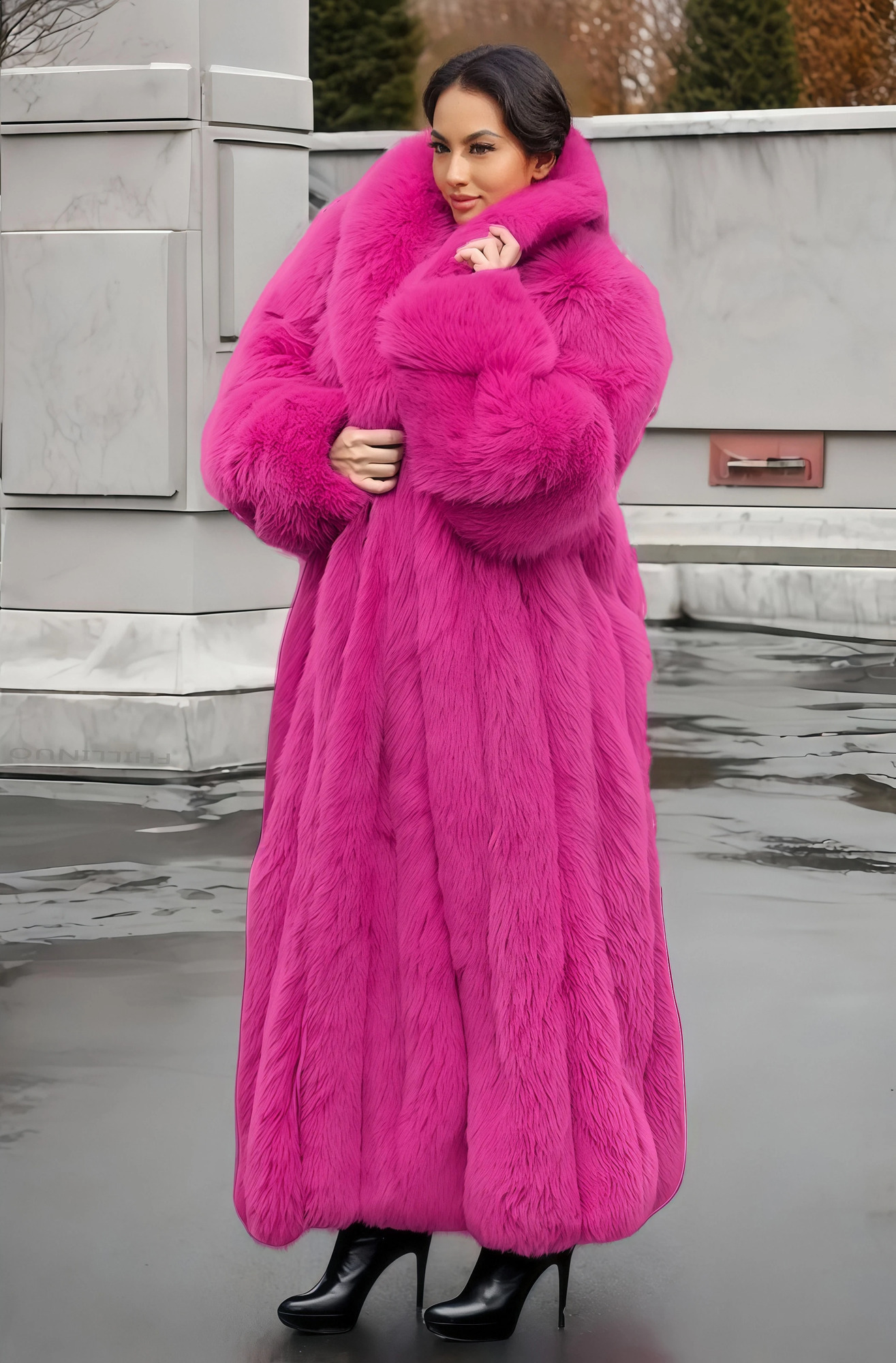Chic Oriented Women's Faux Grass Outerwear Fashionable Casual Comfort AutumnWinter Long Solid Color Lapel Coat 261016