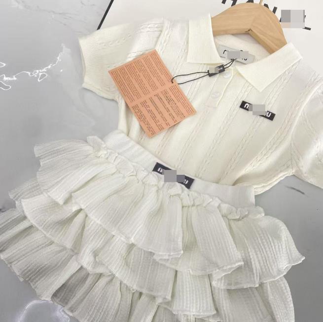 Summer Kids Designer Clothes Cute Two Piece Skirt Set Baby Girls Children Clothing Dresses Sets Short Sleeve Pullover T-shirt Pleated Cake Dress P85