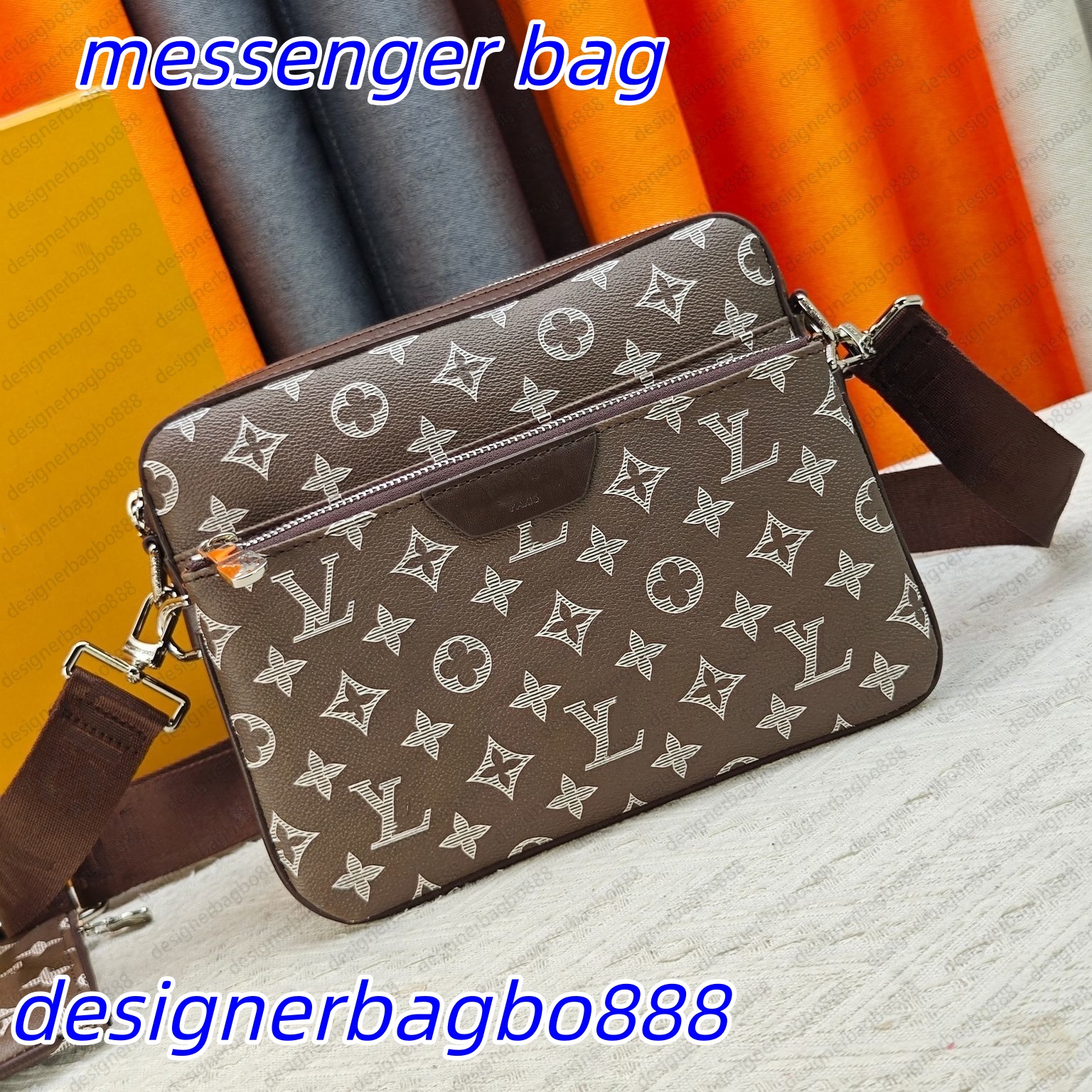 designer unisex crossbody shoulder bag vintage monogram pattern messenger bag zipper pocket outdoor travel casual mens handbag M3A443