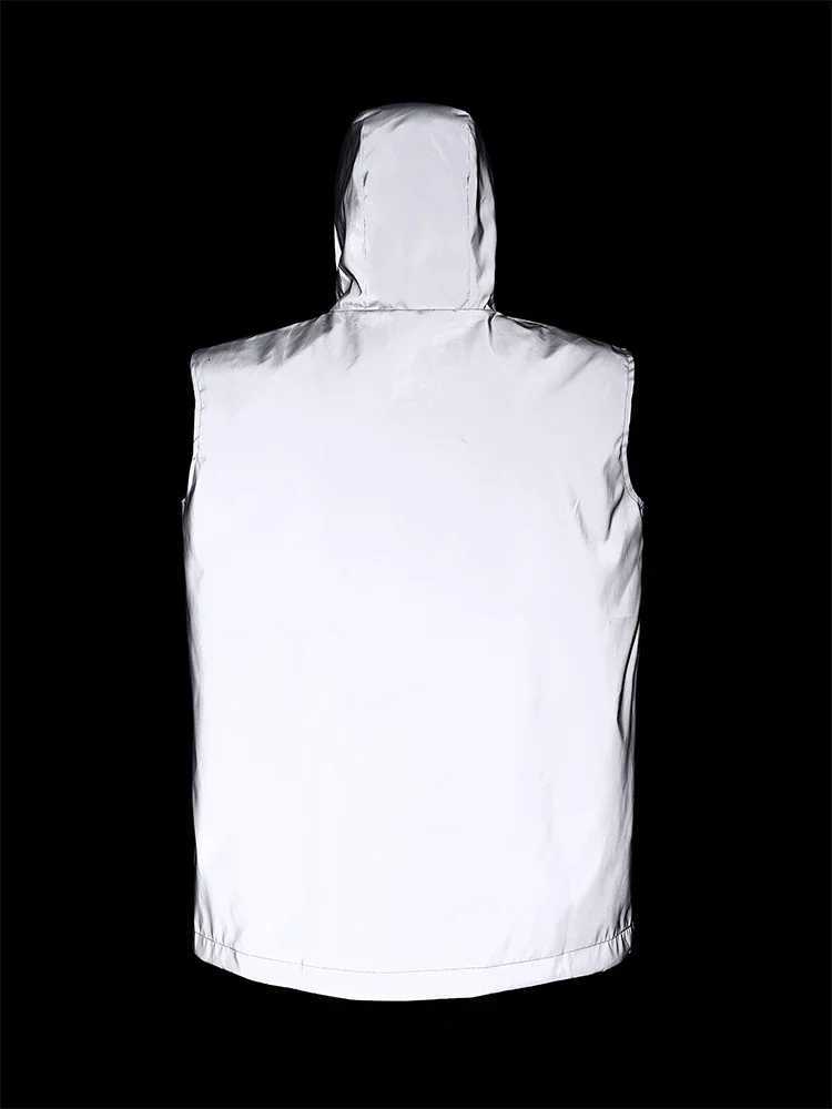 Sleeveless Reflective Hooded Men's Vests Vest Spring Summer Thin Fashion Streetwear Hip-hop Night Running Cycling Glowing Sleeveless JacketW261