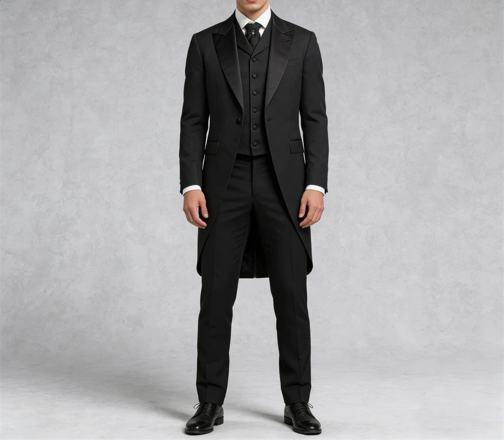 Tailcoat Vest Pants Set for Men Three Piece Costume Outfit XS5XL Tailored Size Mens Formal Suit Long Coat Trousers 261017