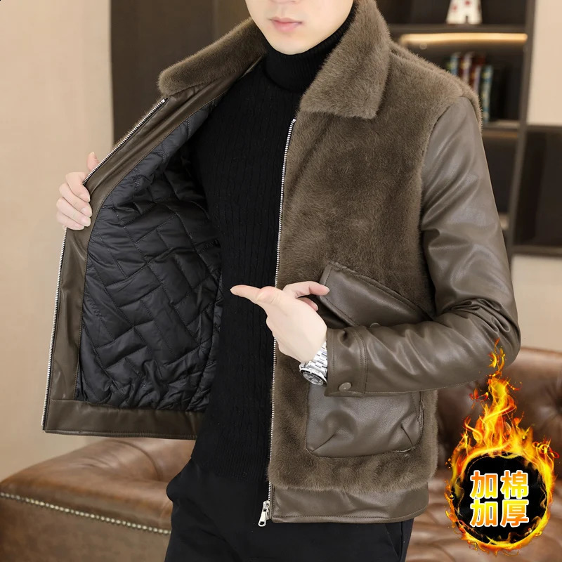 Winter Fashion Men's Casual Jacket Male Slim Fit Woolen Coat Turn Down Collar Thicken Warm fur coat 261013