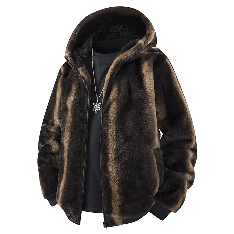 Men's Winter Warm Faux Fur Overcoat Fleece Lined Thick Thermal Hooded Jacket Windproof y Parkas Outerwear 261012