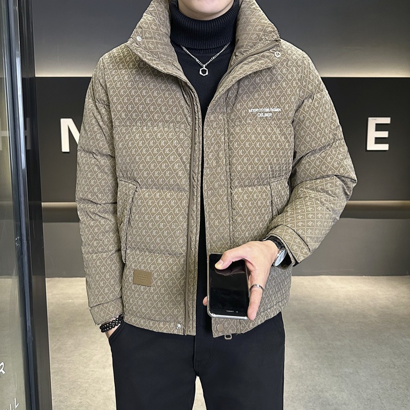 Full Print Down Jacket Men Trendy Brand High End New Fashion Stand Collar Stylish Thickened Men S Winter Coat