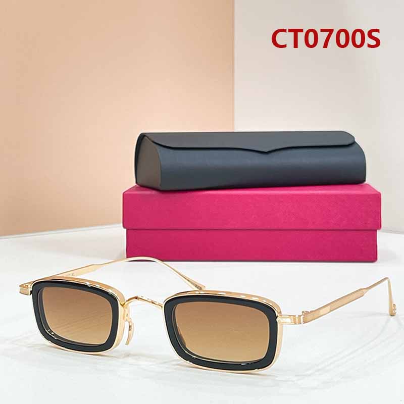 CT0700S Vintage Square Sunglasses Women Men Gold Tone Metal Temples Black Rim Brown Gradient Lenses UV400 For Road Trips City Walks Weekend Wear