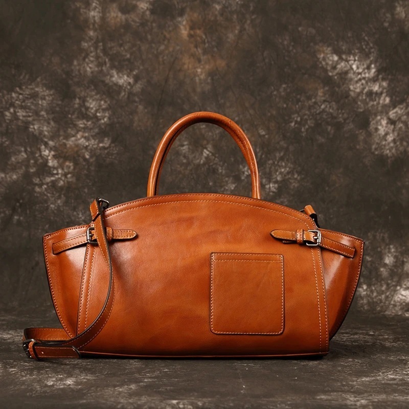 Handbag Handbag Cowhide Genuine Leather Winged Medium Brown Black Coffee Caramel Women Daily Shoulder Purse Stitched Zipper Phone Pocket