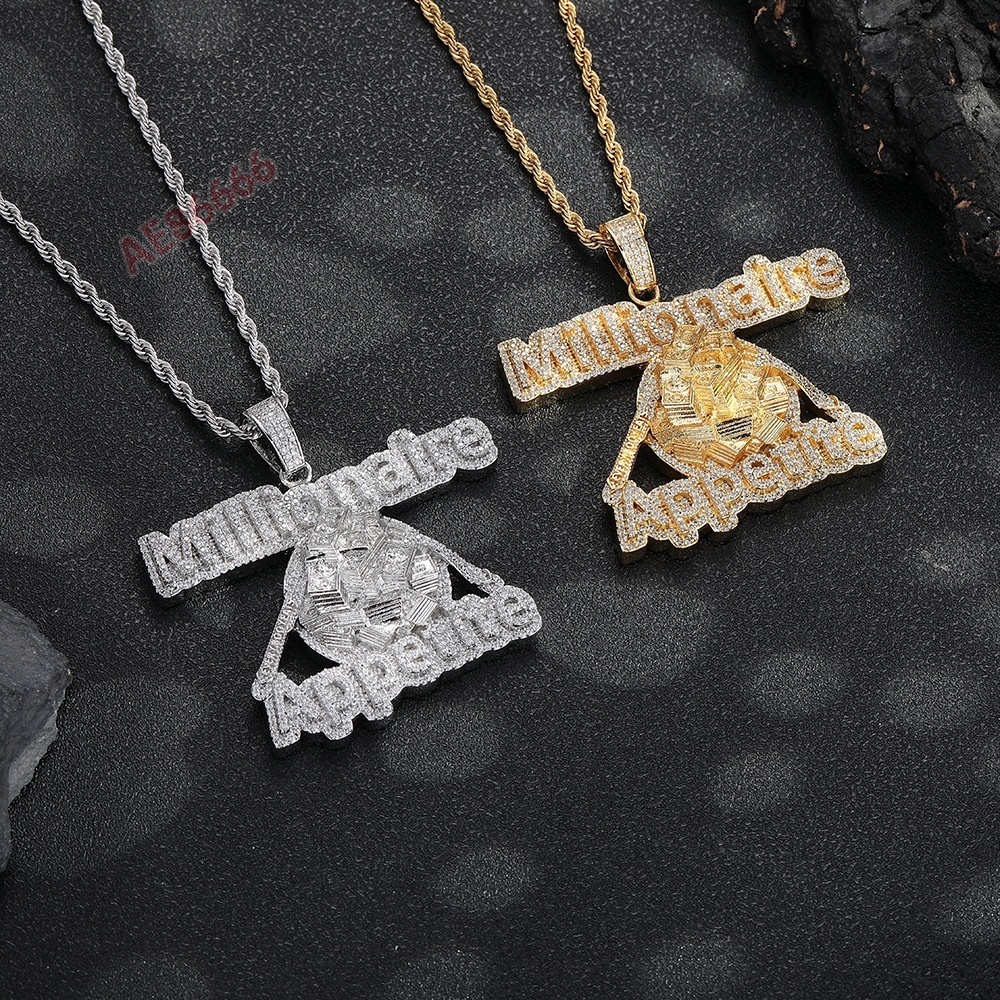 High Quality Iced Out Millionaire Appetite Letter Moissanite Pendant Necklace Gold Silver Plated Micro Pave Moissanite Charm Hip Hop Streetwear Stat