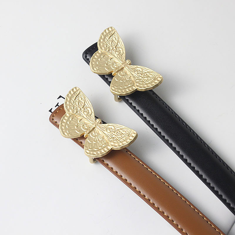 Golden Butterfly Buckle Leather Belt Made Of Genuine Leather Designer's New Style Fashionable And Unique Fashionable Cowhide Belt. Pair With Ac