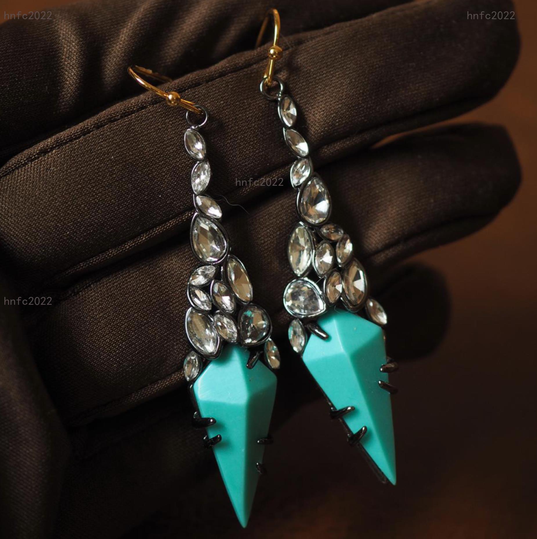 Simple Designed women luxury earrings Full diamond Vintage Spear Turquoise White Crystal Earrings Ear studs copper plated gold AB Cai Designer Jewel