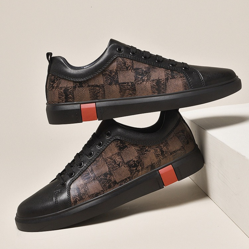Europe New for Men Genuine Leather Casual Cool Black Flat Skateboard Shoes Street Fashion Sneakers