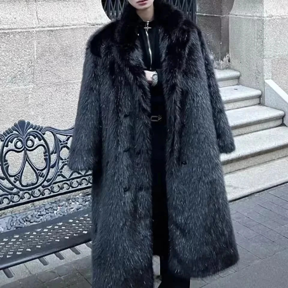 Mens Faux Fur Furry Warm Coat Autumn Winter Streetwear Fashion Trend Youth Soft Casual Comfort MidLength Men'S Clothing 261012