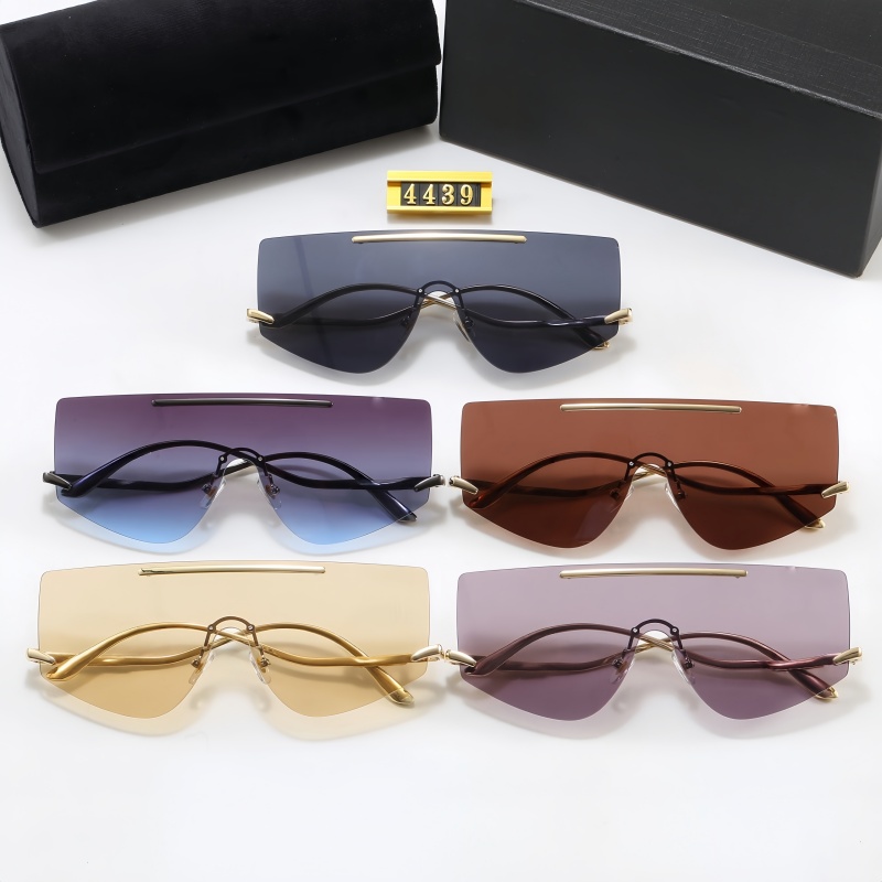 Fashion rimless shield sunglasses for women one piece gradient lens uv protection trendy oversized metal frame sun glasses with box 4439