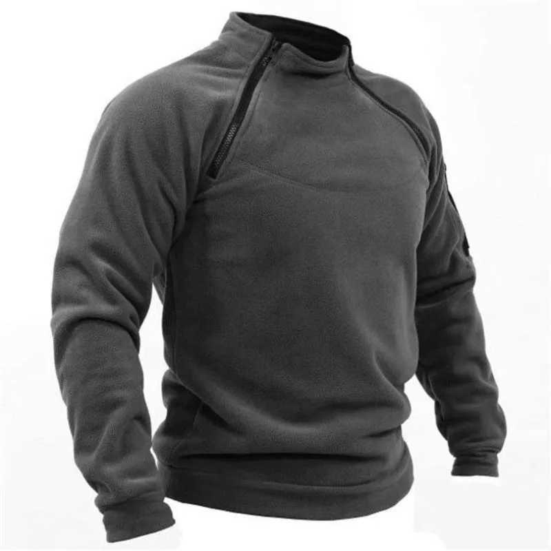 Jackets Mens Fleece Tactical Men's Sweatshirt Stand Collar Long Sleeve Pullover with Dual Shoulder Zippers Arm Pocket Warm Winter Outdoor CoatW