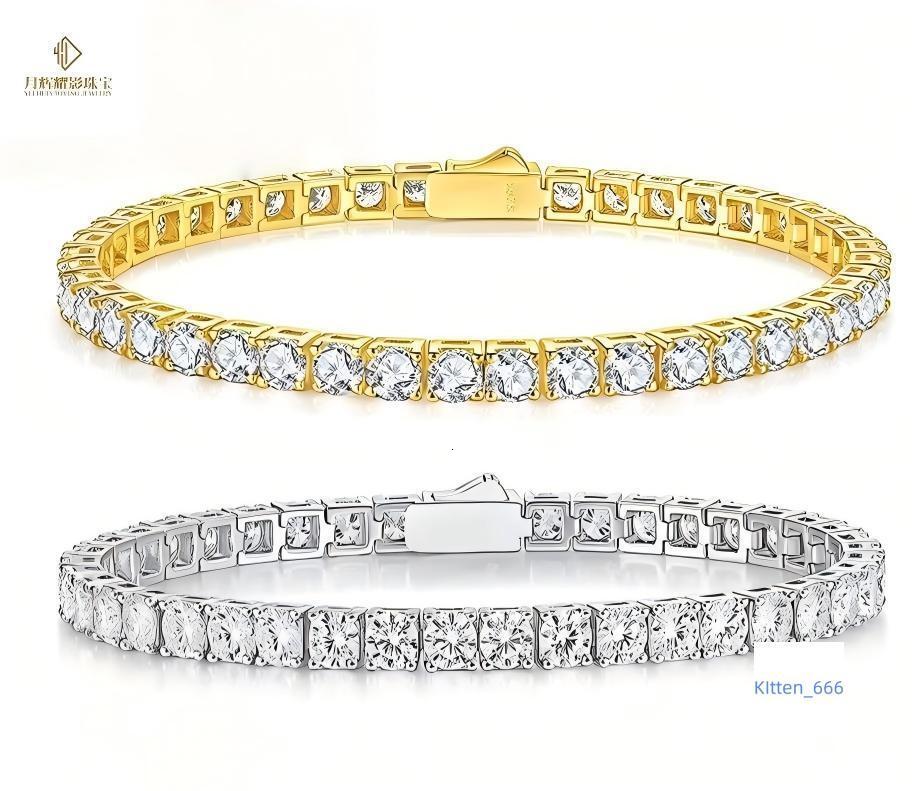 Fine Jewelry 925 Sterling Silver Moissanite Tennis Bracelet Full Vvs 2-6.5mm Round Diamond Moissanite Bracelets Bangles