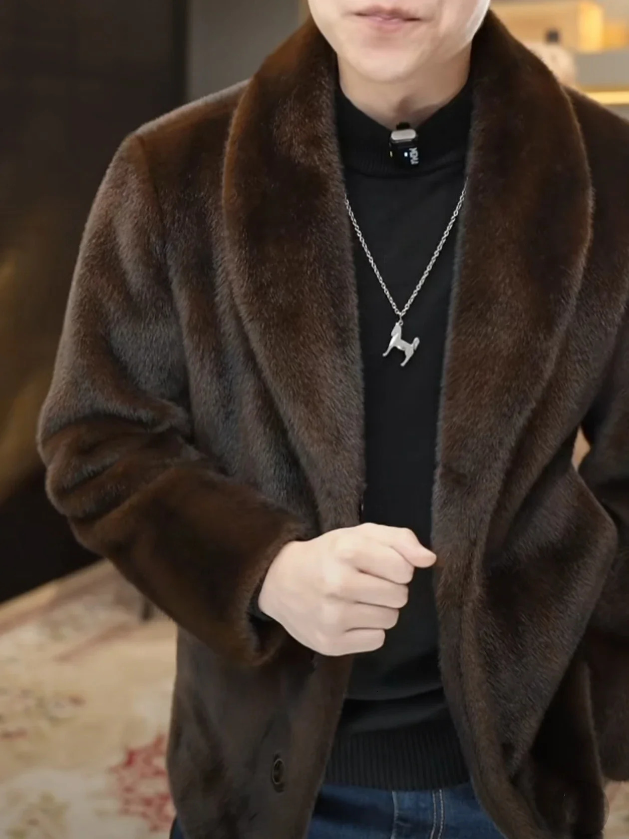 2025 Autumn Winter Men's Fur Warm Coats Male Solid Color Faux Jackets Mens Singlebreasted Overcoats G613 261012