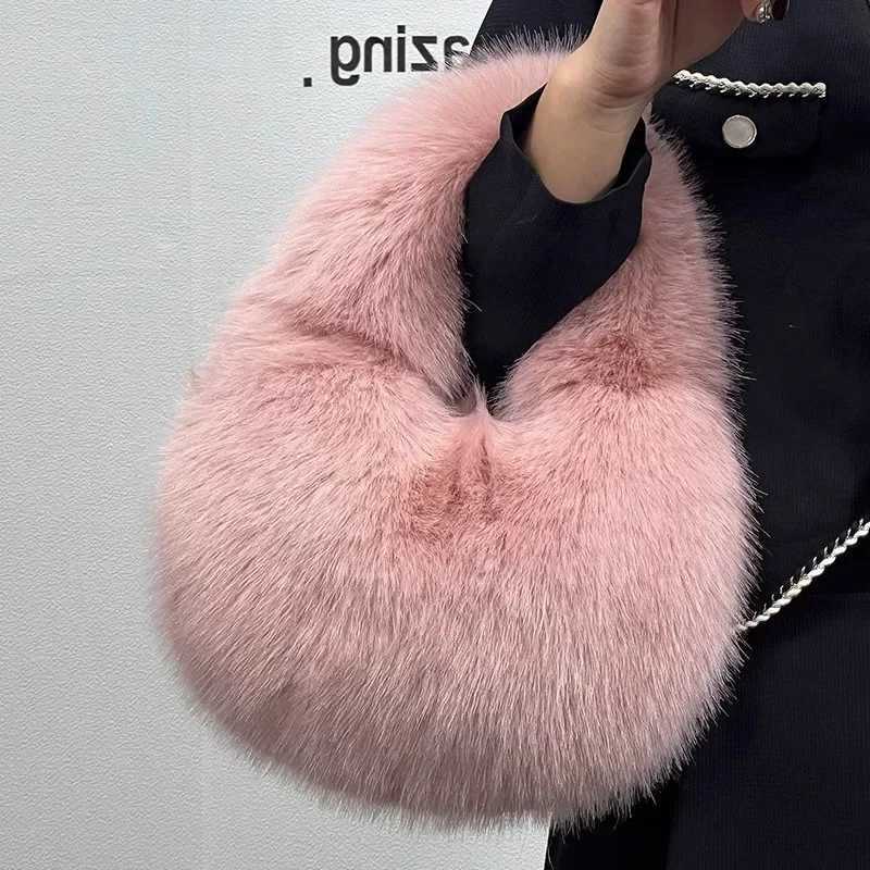 Evening Bags Winter Casual Furry Shoulder Bags for Women Solid Color Soft Plush Ladies Clutch Purse Handbags Lightweight Female Hobos Bag H261016