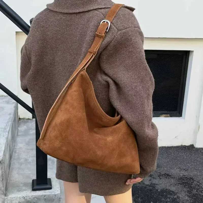 Evening Bags Genuine Grade Women's Suede Cow Leather Shoulder Crossbody Designer Travel Tote Antumn Winter Ladeis Big Tote Bag H261016