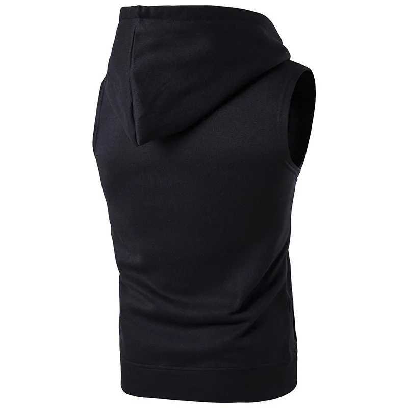 Vests New 2025 Spring Men's and Autumn Men's Hooded Vest Zipper Pocket Hoodie Vest Solid Color Cotton Jacket Hooded CoatW261017