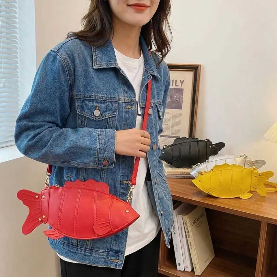 Cross Body Shoulder Bags Creative Simulation Fish Shaped Crossbody Bag Faux Leather 3D Slouchy Hobo Bag Dual-use Design Adjustable Strap H261016