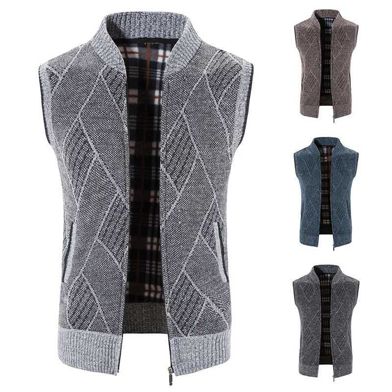 Sleeveless Mens Men's Jackets Vests Knitted Sweater Autumn Spring New Male Cardigan Zip Up Knitted Coat Turtleneck Fleece Warm Cold BlouseW2610