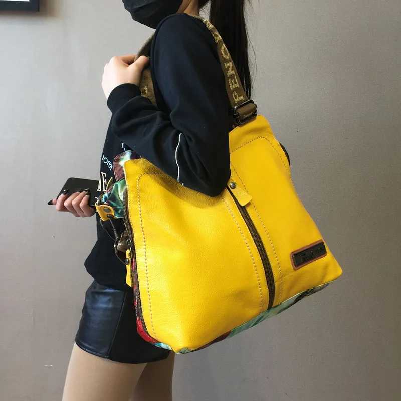 Evening Bags 2025 New Genuine Leather With Canvas Women Handbags Fashion Crossbody Bag Printing Shoulder Portable Slung Bags H261016